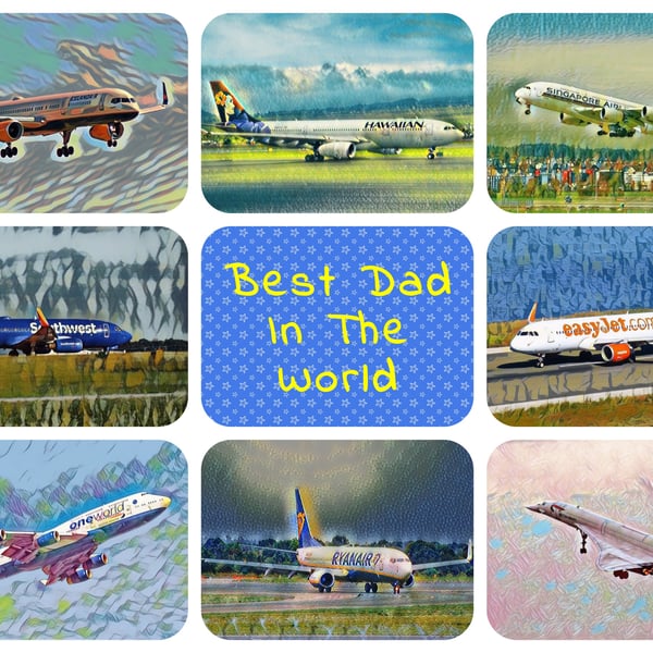 Best Dad In The World Card Aeroplane Theme A5