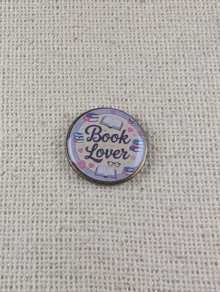 Book Lover with Book - Book Themed Badge - Large Resin Topped Pin Badge Pin