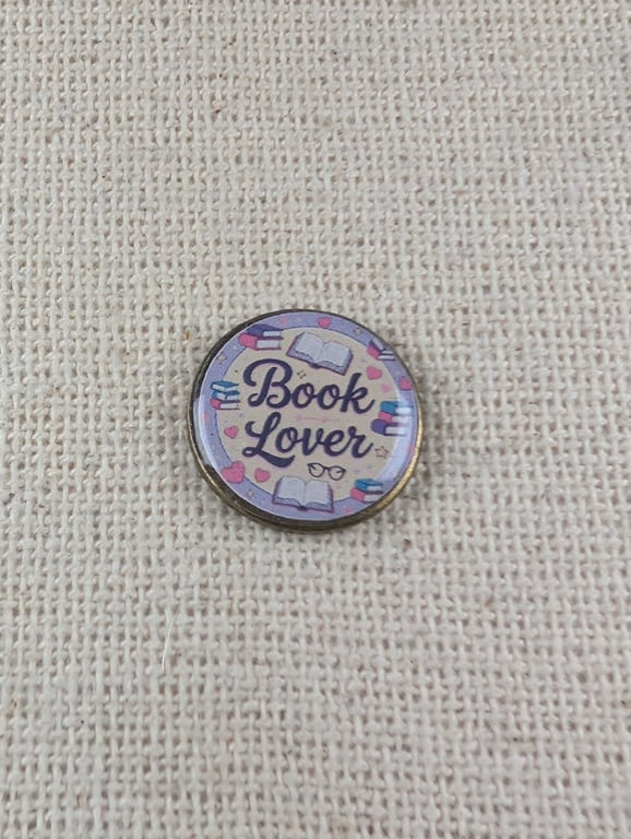 Book Lover with Book - Book Themed Badge - Large Resin Topped Pin Badge Pin