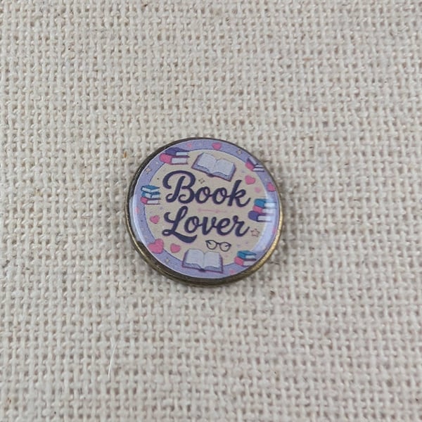 Book Lover with Book - Book Themed Badge - Large Resin Topped Pin Badge Pin
