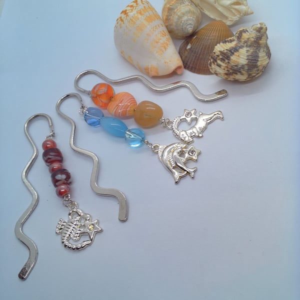 Beaded Silver Plated Bookmark With Silver Zodiac Sign Charm, Teacher's Gift