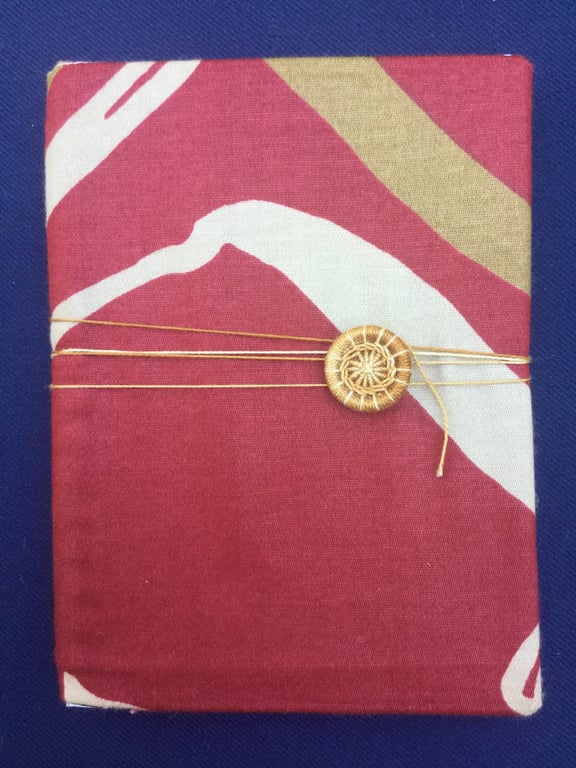 A6 Notebook with Dorset Button Closure, Dark Red and Gold Abstract