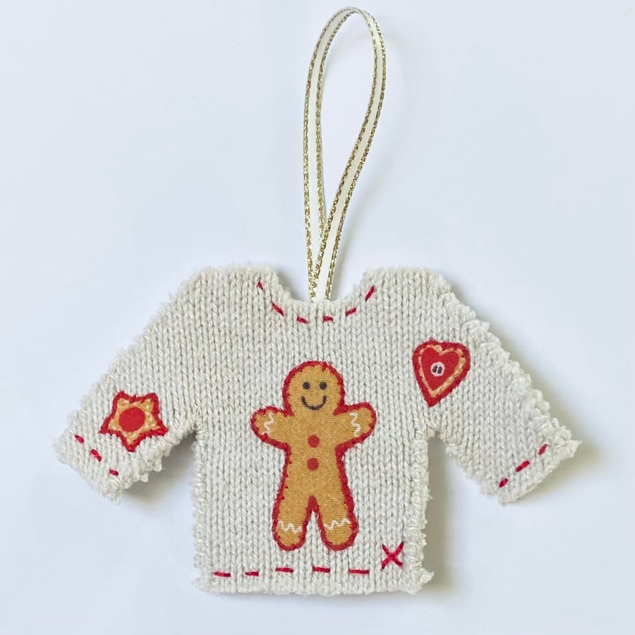 Mini Christmas Jumper Hanging Decoration Gingerbread