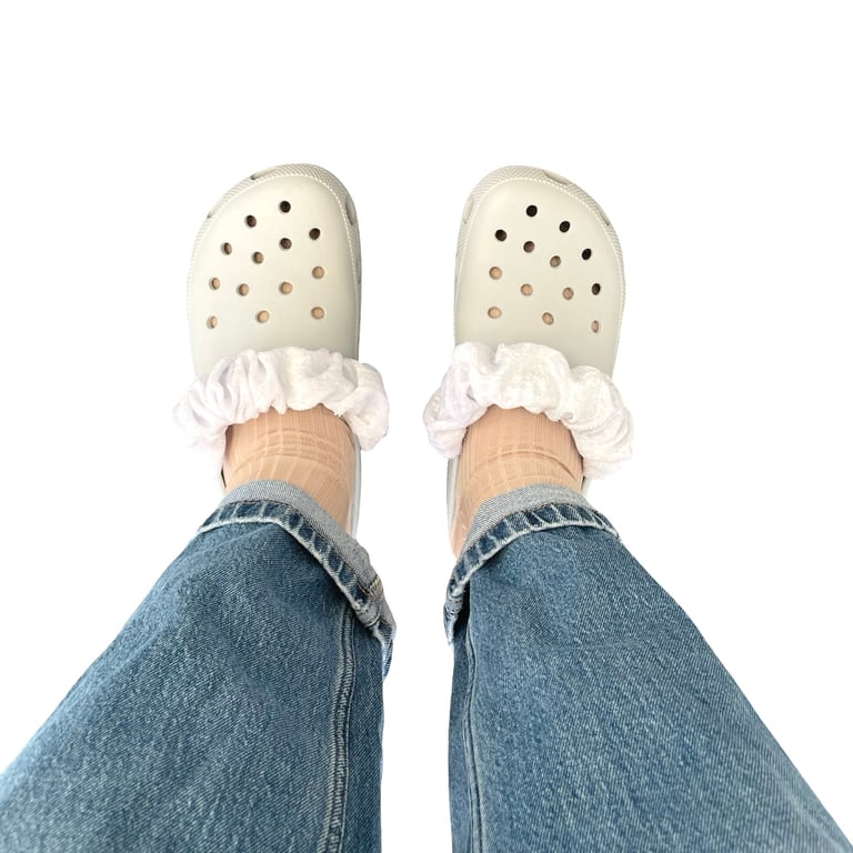 White Bridal Shoe Charms Wedding Clog Slipper Accessories Cronchies Scrunchie 