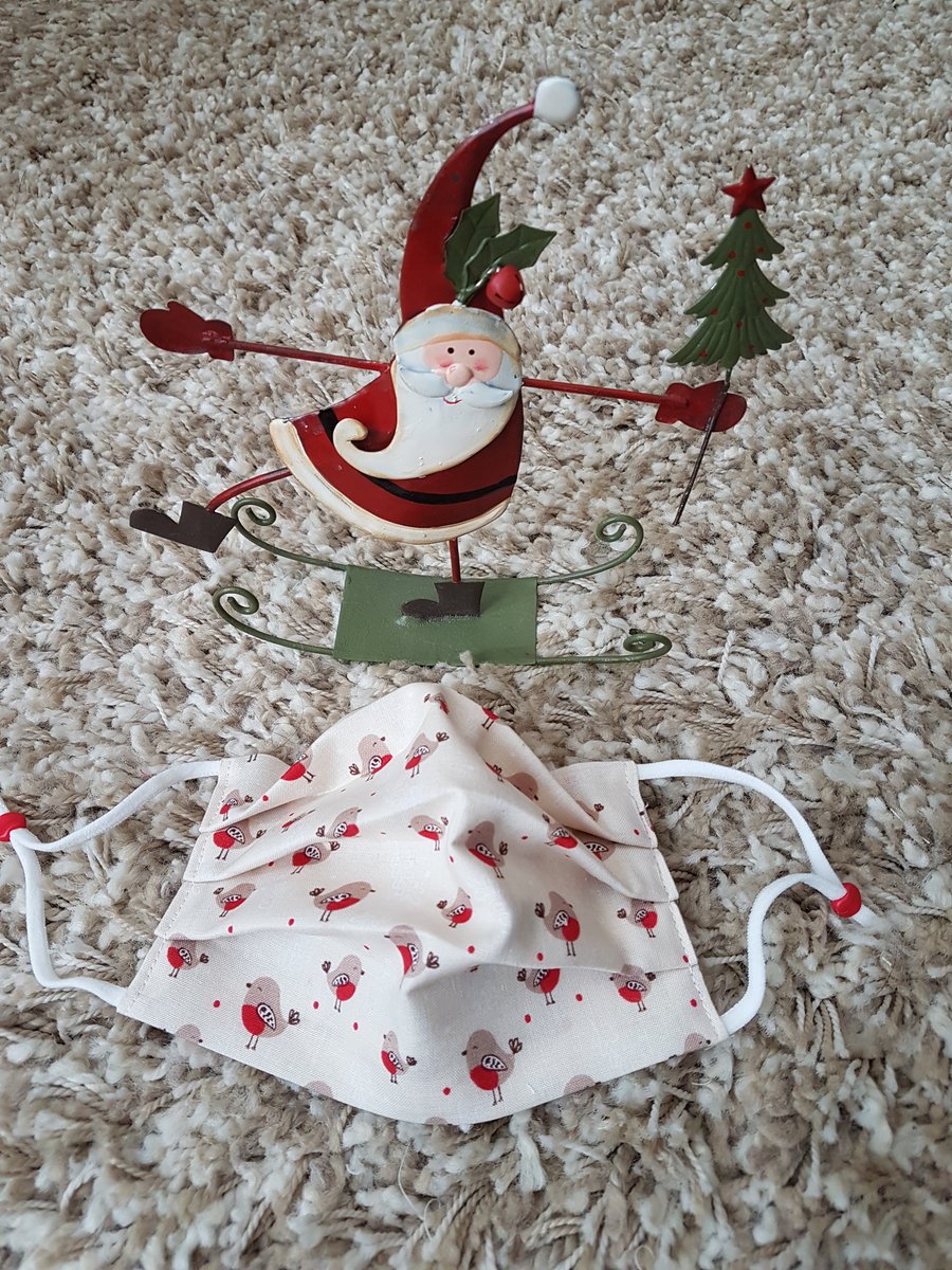 Adult festive face covering – Robin and spot print 