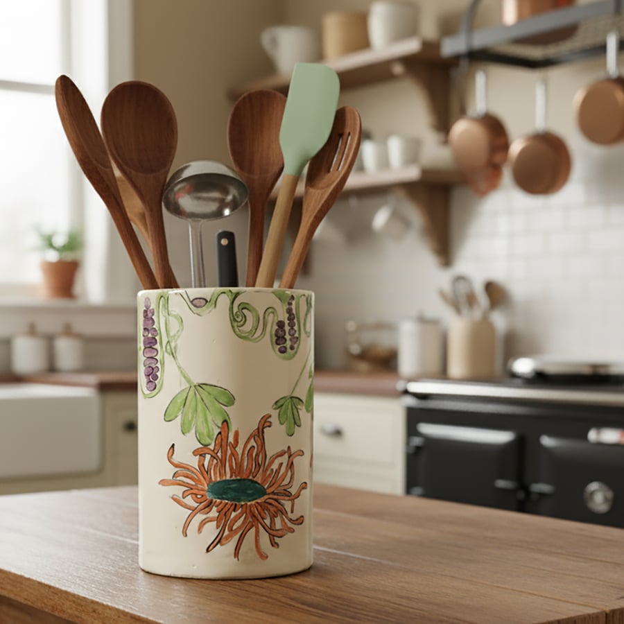 'Reaching Leaves' Utensil Holder or Vase- handmade ceramic