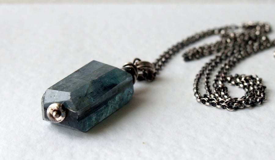 Sterling Silver and Kyanite Long Pendant Necklace