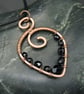Copper Wire Wrapped Pendant & Earrings Set with Black Beads - Image 2