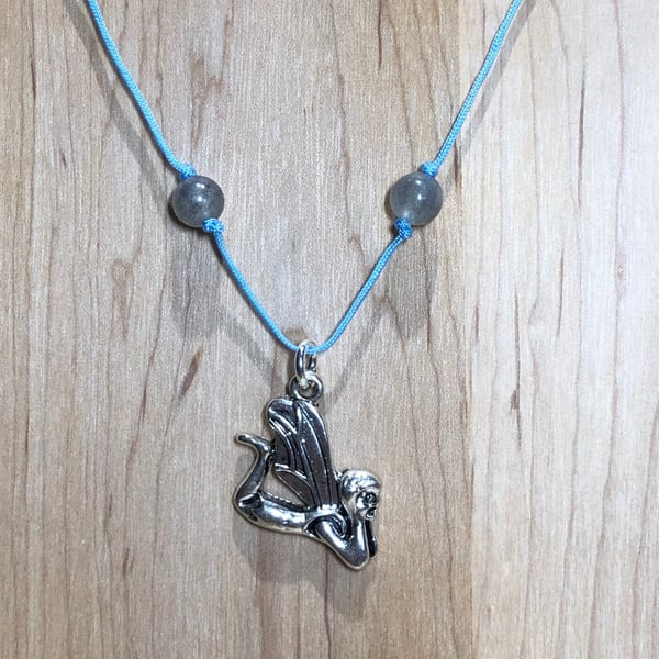 Silver fairy pendant with labradorite beads