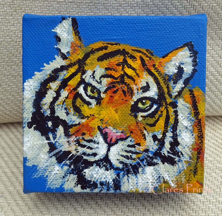 Tiger 3 Original Acrylic Painting on Box Canvas OOAK Cat Art