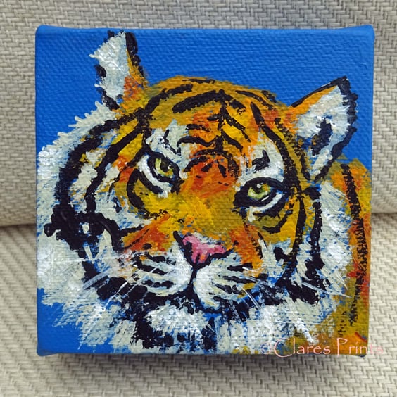 Tiger 3 Original Acrylic Painting on Box Canvas OOAK Cat Art