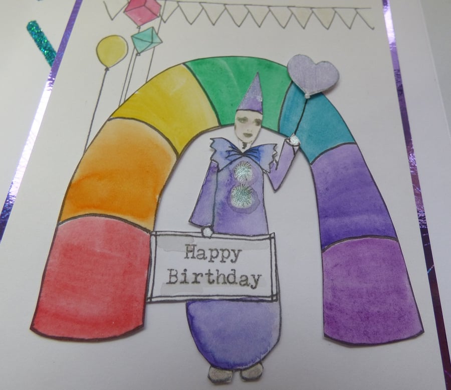 Clown & Rainbow Birthday card