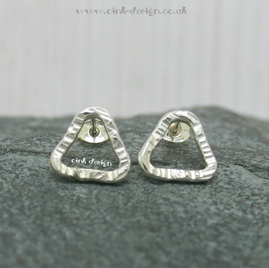 Sterling silver textured triangle stud earrings