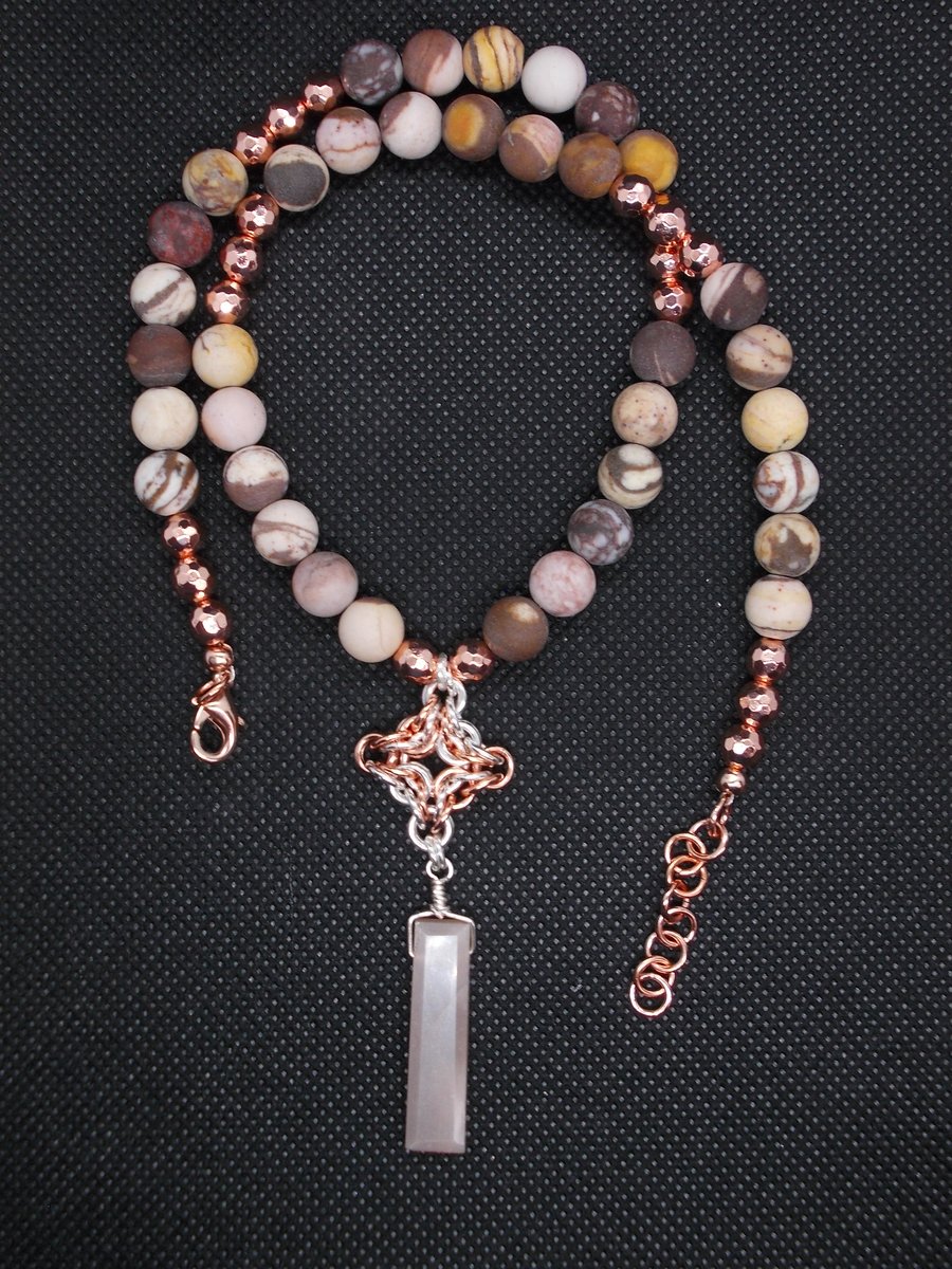 SALE - Jasper necklace with chainmaille pendant