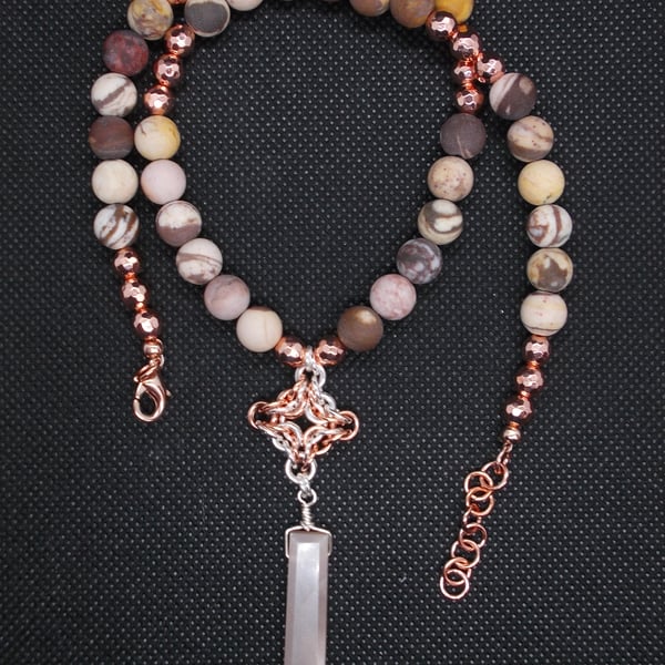 SALE - Jasper necklace with chainmaille pendant