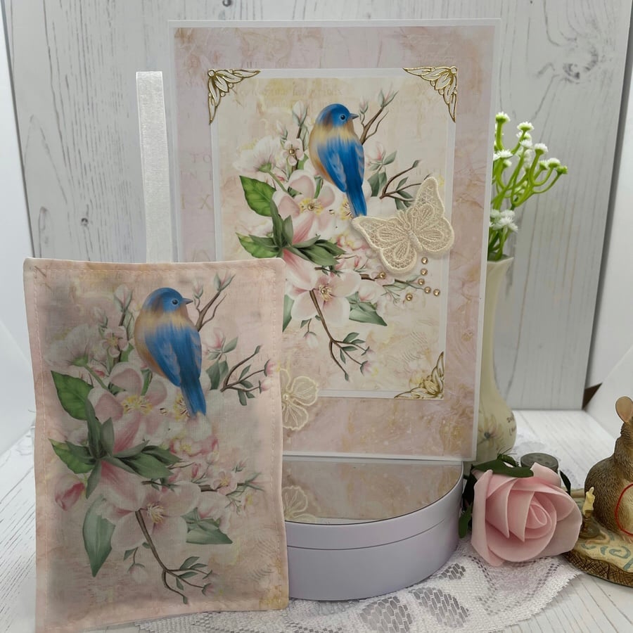 Gift Set - Bird Greeting Card & lavender sachet  by Carolee Crafts PB4 - 0014