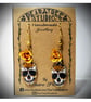 Yellow Sugar Skull Earrings with Yellow Metal Roses  - Image 3