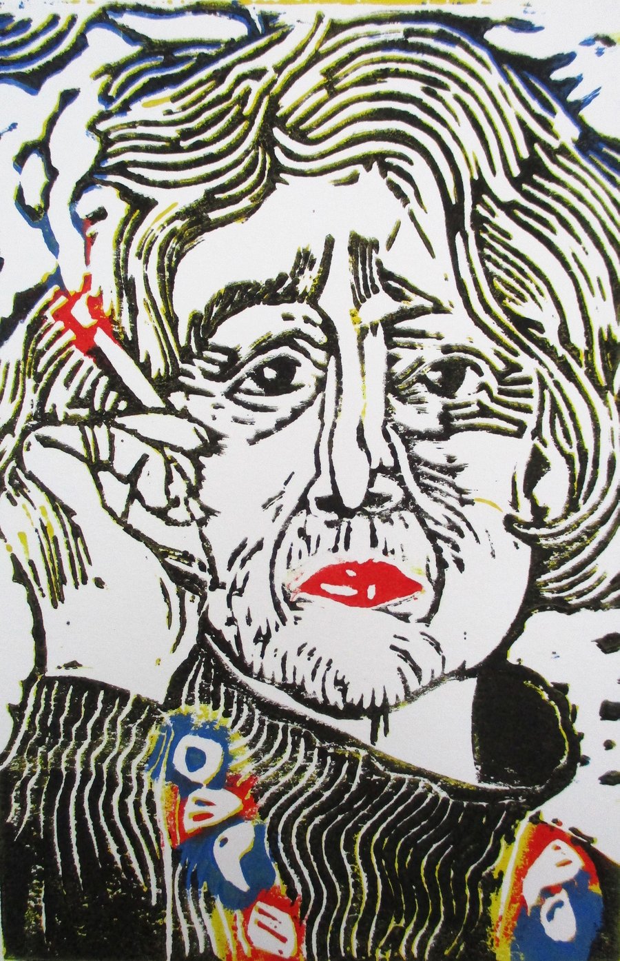 Portrait of Gillian Ayres Original Hand Pressed Linocut Print Limited Edition