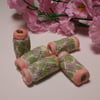 5 pink diamond earthenware beads