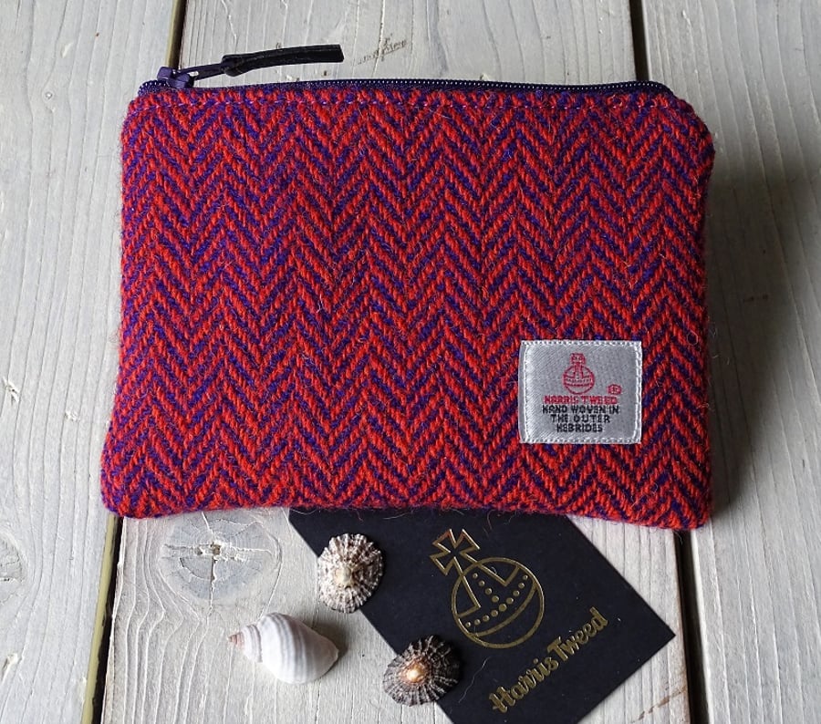 Harris Tweed large purse in purple and orange herringbone