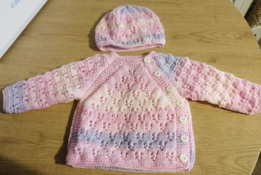 Cardigan and hat for 3-6 month baby girl 