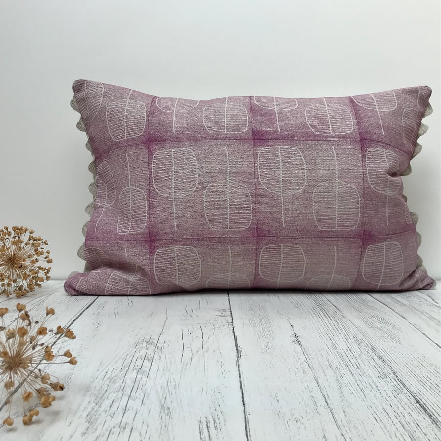 Hand Printed Linen Oblong Cushion - FOLKI - Raspberry Pink