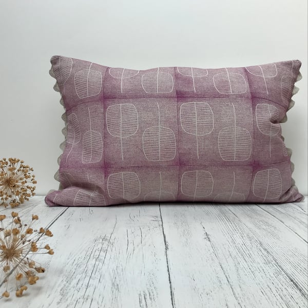 Hand Printed Linen Oblong Cushion - FOLKI - Raspberry Pink
