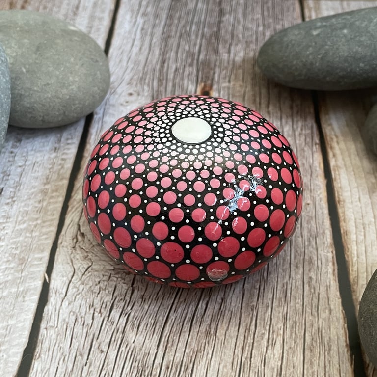 Pink Red Mandala Painted Rock Art Stone Acrylic Art Painting Hand Painted Unique