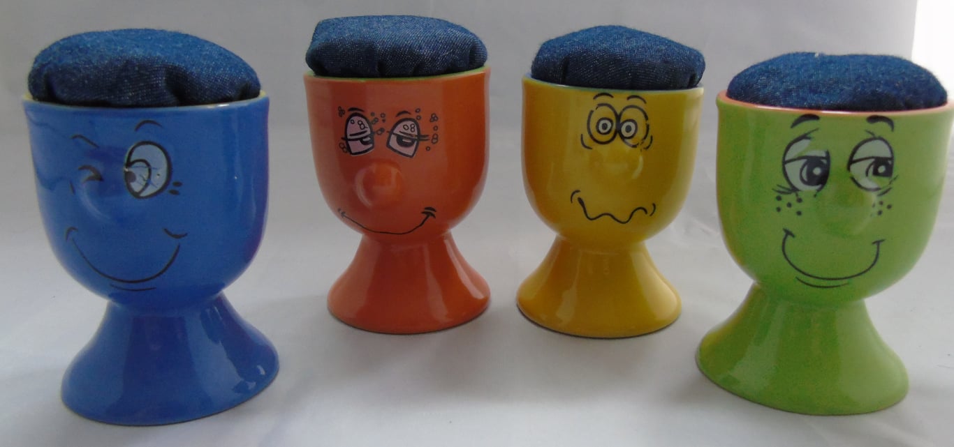 Novelty Pin Cushion – Upcycled Egg Cups with Personality