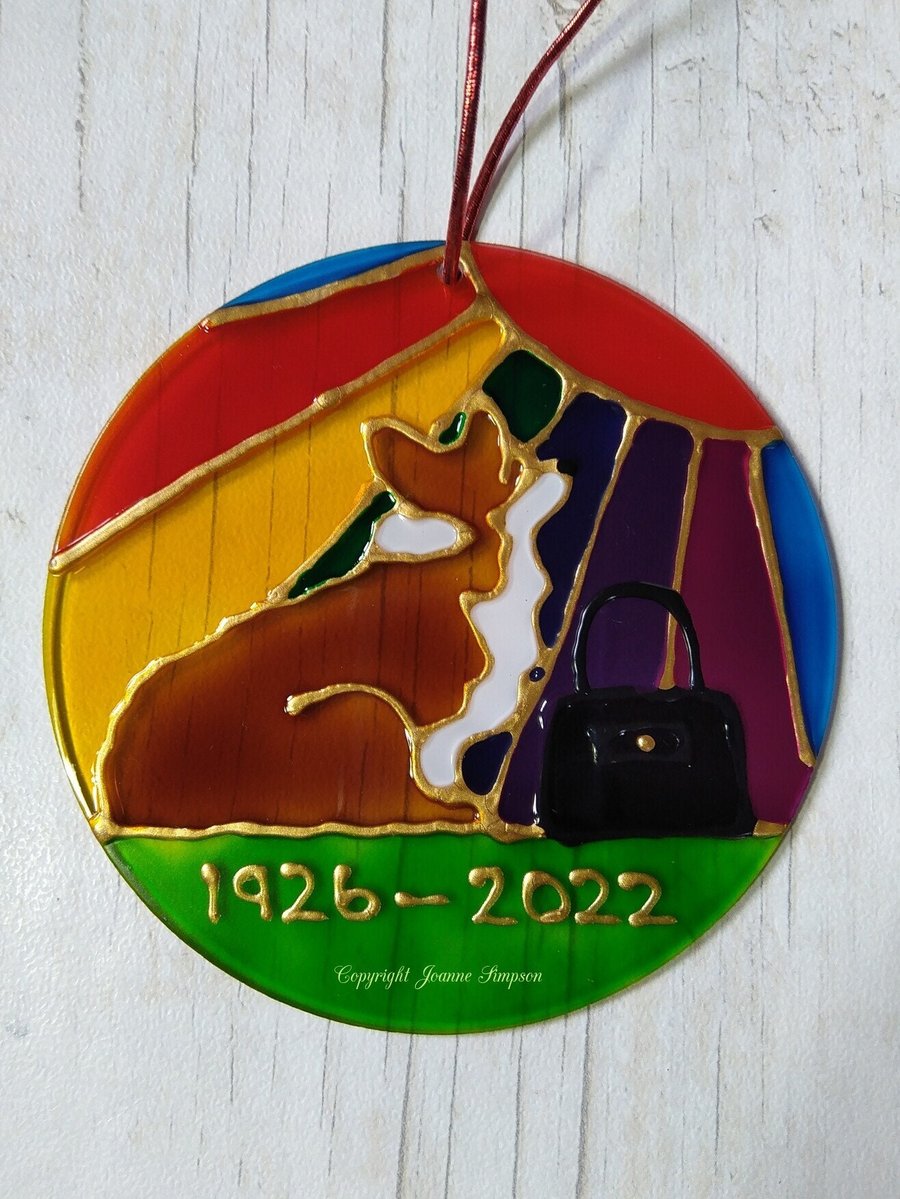 Corgi Rainbow sunshine sun catcher decoration. Hand painted.