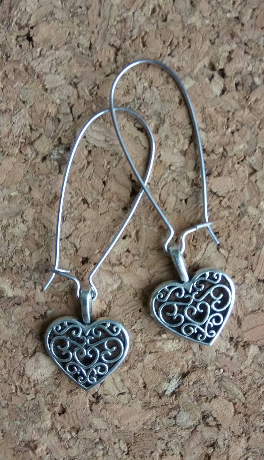  Tibetan Silver Filigree Heart Earrings