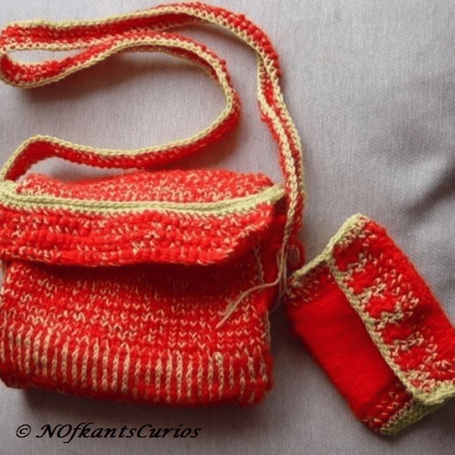 Striped Candy Hand knitted & Crocheted Handbag with Small Change Purse