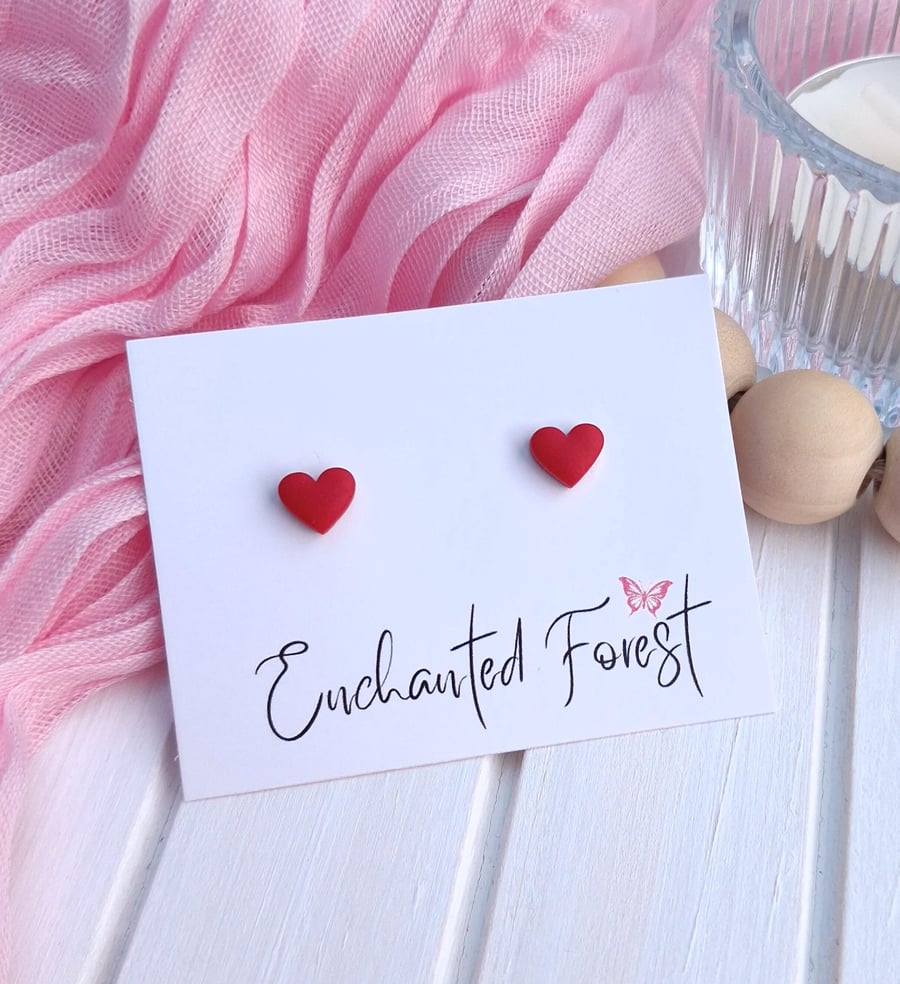 Red Mini Heart Stud Earrings, Minimalist Jewellery, Accessories & Gifts
