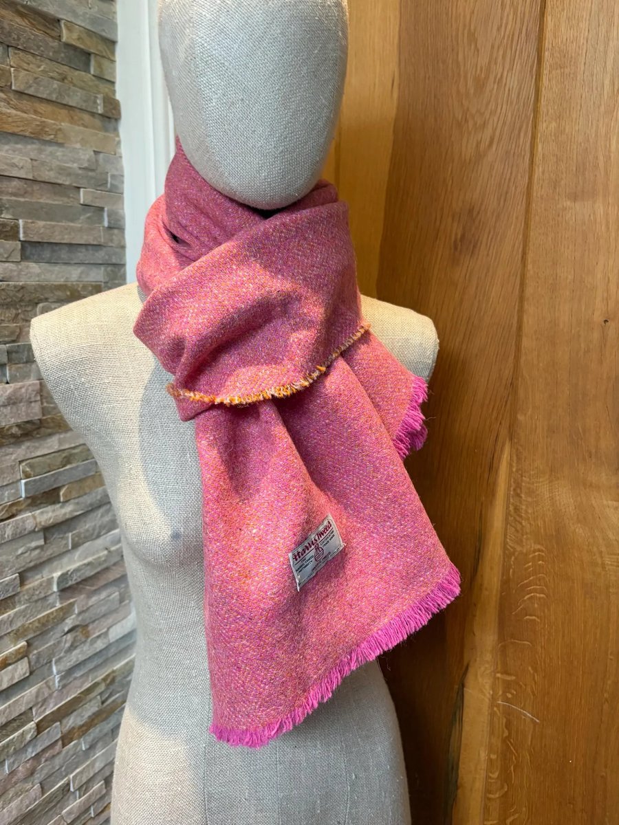 Harris Tweed  Plain Pink with Rust  Scarf , Length 200cm x 36 cm Width