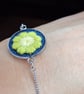 Boho Daisy Bezel Bracelet (Olive Green & White) on Denim with Adjustable Chain - Image 9