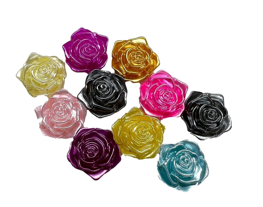10pcs Kawaii Rose Flower Assorted Colours Flatback Resin Embellishments Cabochon
