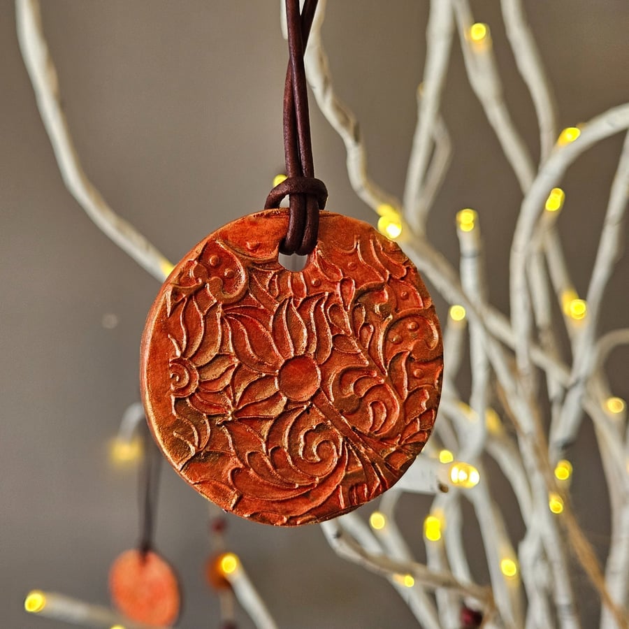 Set of 4 Clay Embossed Christmas Ornaments with Gold BoHo Pattern Gift Set