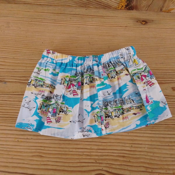 Baby skirt in a seaside pattern fabric to fit 3-6 months.