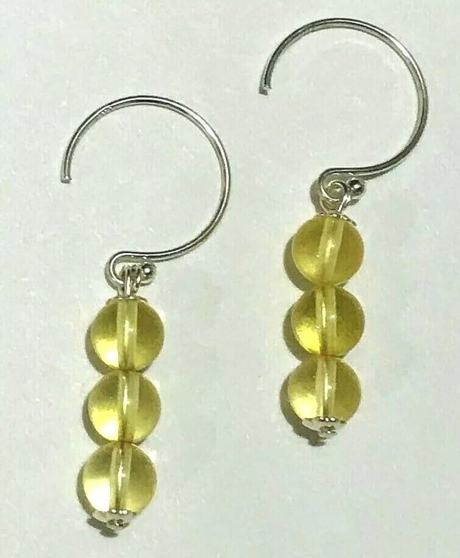 Lemon Baltic Amber on Sterling Silver Ball end Circle Ear Wires