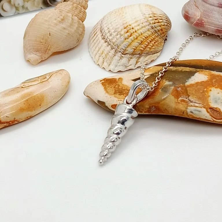 Turritella shell necklace sterling silver horn pendant gift wrapped