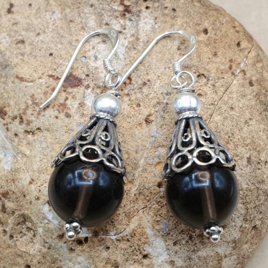 Dangle Smoky Quartz cone earrings. Reiki jewelry