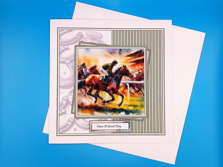 Birthday Card, Horse Racing, Decoupage