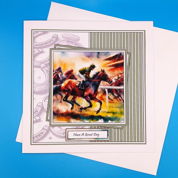 Birthday Card, Horse Racing, Decoupage