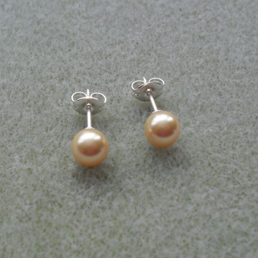 Gold Crystal Pearl Stud Sterling Silver Earrings With Pearls From Swarovski 