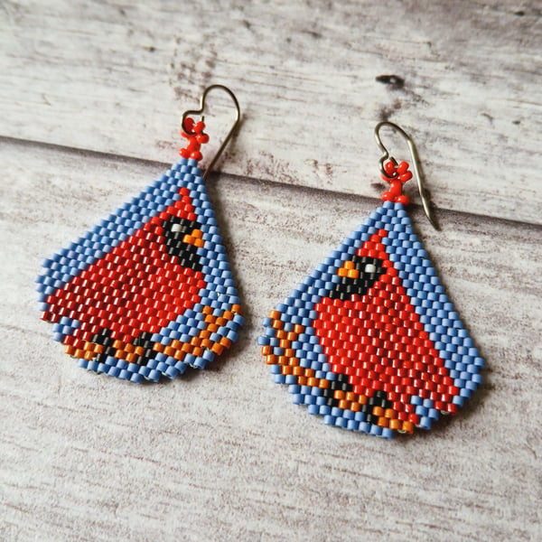 Northern Red Cardinal Bird Earrings