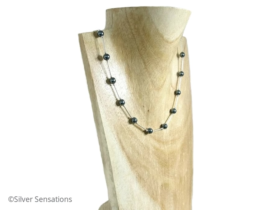 Premium Tahitian Crystal Pearls & Sterling Silver Tubes Designer Necklace