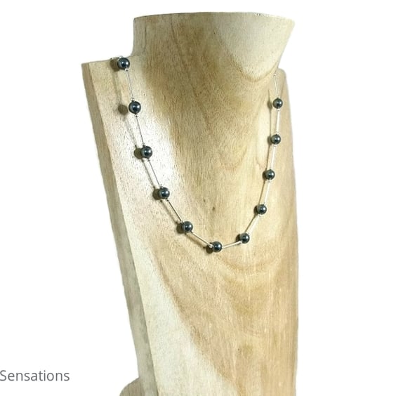 Premium Tahitian Crystal Pearls & Sterling Silver Tubes Designer Necklace