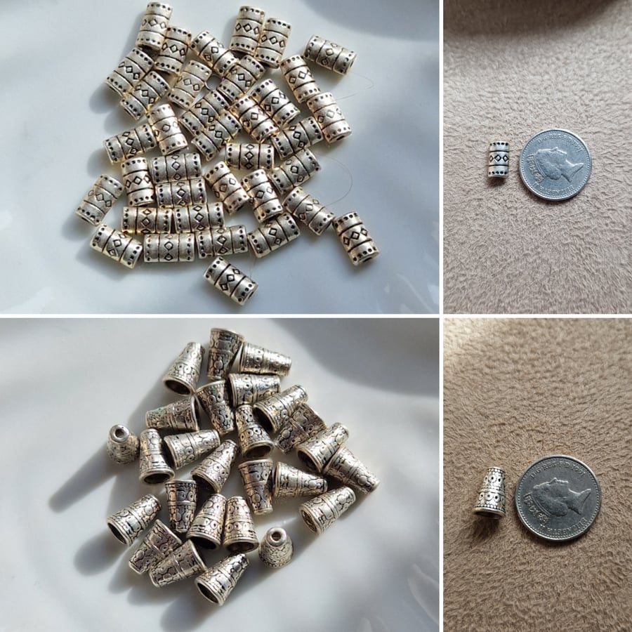 Bead cones and spacers antique silver 62 pieces