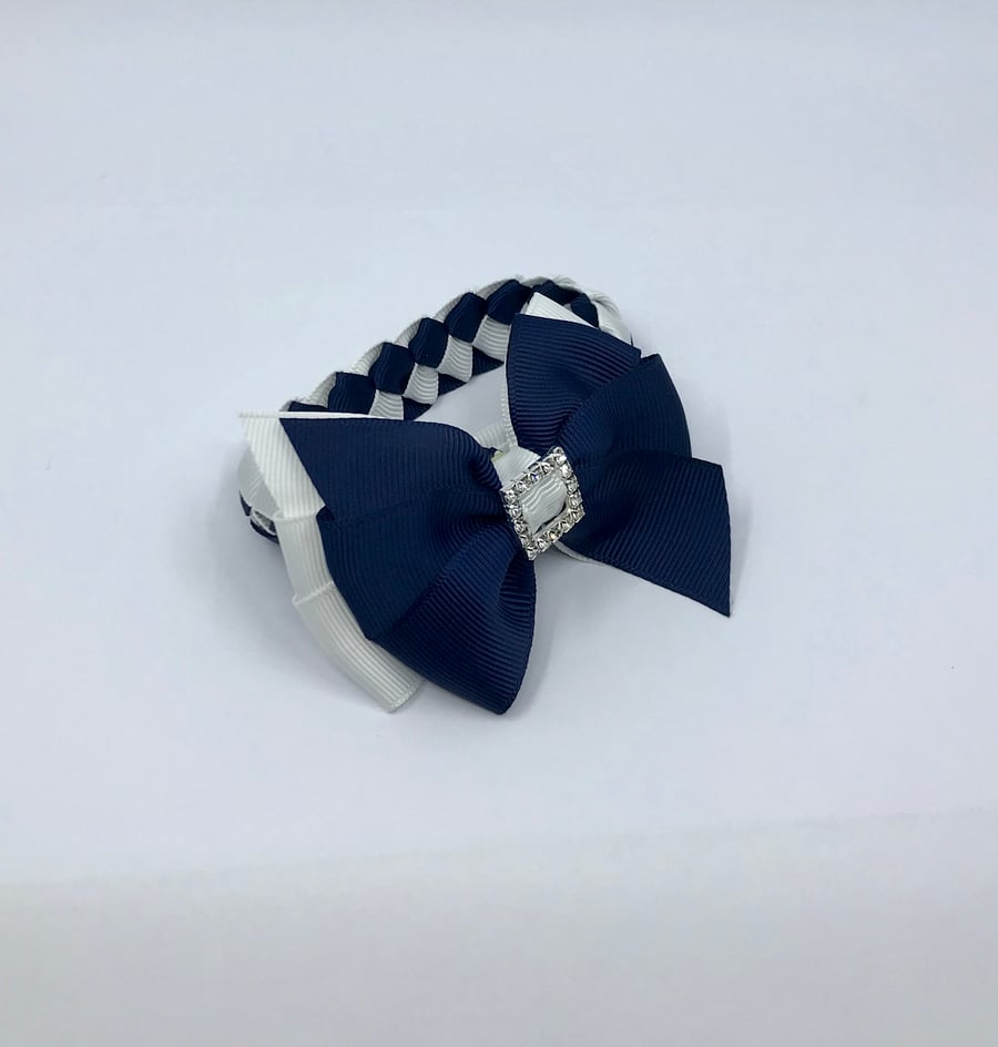 School Navy and White pleated bun wrap