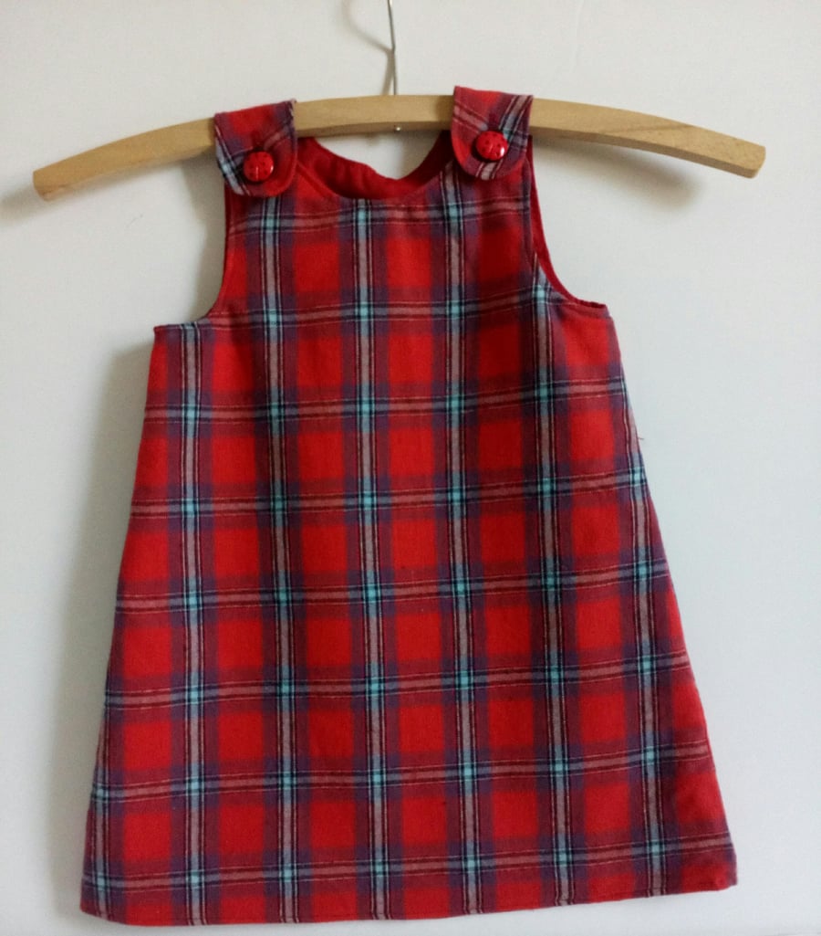 Age 2 years, Tartan, brushed cotton, A line dress, pinafore, Red